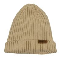 Světlebéžová pletená podšitá čepice s nášivkou 