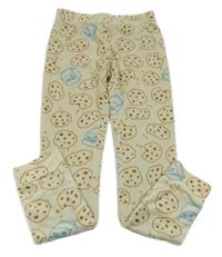 Béžové plyšové pyžamové vzorované kalhoty 