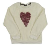 Bílá chlupatá mikina se srdcem z flitrů Lupilu