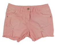 Světelrůžové riflové kraťasy s dírami 