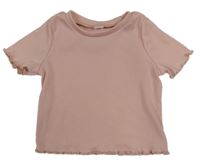 Světlerůžové žebrované crop tričko 