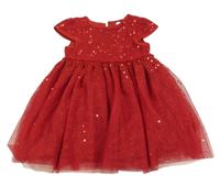 Červené tylové flitrové šaty Primark