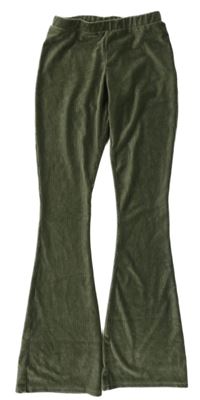 Khaki žebrované sametové flare legíny