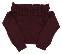 Vínový crop svetr s holými rameny New Look