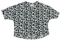 Šedo-černé žebrované oversize tričko s leopardím vzorem Next