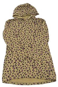 Béžovo-černo-růžová šatová mikina s leopardím vzorem a kapucí Pepperts