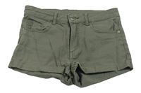 Khaki riflové kraťasy H&M