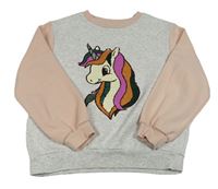 Světlešedo-růžová mikina s jednorožcem H&M