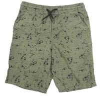 Khaki-černé plátěné kraťasy s fleky Primark