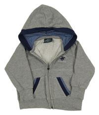 Šedá propínací mikina s výšivkou a kapucí zn. Polo Club