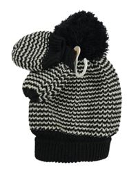 Nové - 2set - Černo-bílá pruhovaná čepice s bambulí + rukavice George