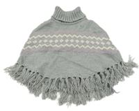Šedo-lila-bílé svetrové vzorované pončo s rolákem a třásněmi H&M