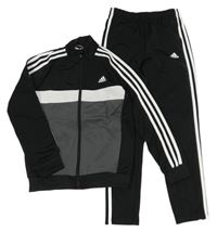 2set - Černo-šedo-bílá propínací sportovní mikina s pruhy a logem + tepláky Adidas