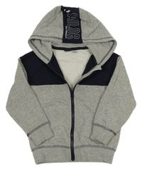 Šedo-tmavomodrá propínací mikina s nápisy a kapucí Lupilu