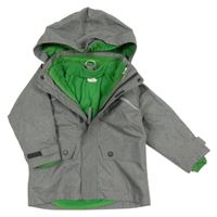 3v1 - Šedá šusťáková jarní bunda s kapucí + zelená fleecová vesta H&M
