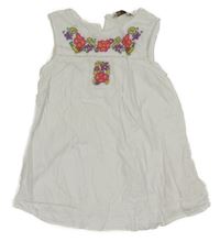 Bílá šatová tunika s výšivkami květů 