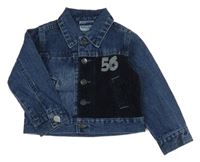 Tmavomodrá riflová bunda s manšestrovým prvkem a číslem 