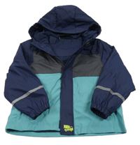 Tmavomodro-šedo-světlemodrá voděodolná jarní bunda s kapucí 