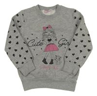 Šedá mikina s dívkou a srdíčky 