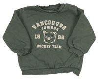 Tmavozelená mikina s medvídkem a nápisy F&F