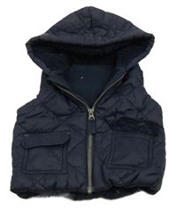 Tmavomodrá šusťáková zateplená vesta s kapucí George