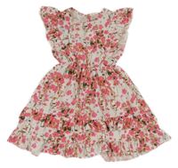 Bílo-růžové květované šaty 