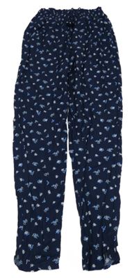 Tmavomodré květované lehké cuff kalhoty H&M