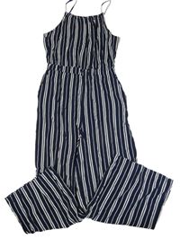 Tmavomodro-bílý pruhovaný kalhotový overal H&M