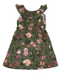 Khaki-růžové květované šaty s volánkem H&M