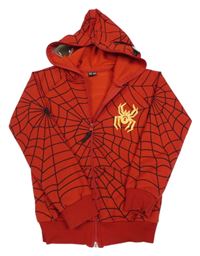 Červeno-černá propínací mikina se Spidermanem a kapucí 