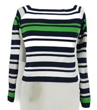 Dámský bílo-tmavomodro-zelený pruhovaný crop svetr Topshop 