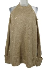 Dámský béžový třpytivý svetr s odhalenými rameny River Island 