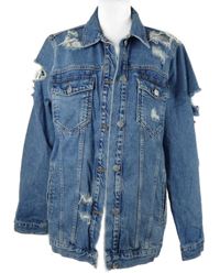 Dámská modrá oversized riflová bunda s prošoupáním Denim 