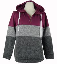 Dámská černo-šedo-purpurová melírovaná pruhovaná mikina s kapucí 