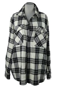 Dámská černo-bílá kostkovaná pletená košilová bunda Primark 