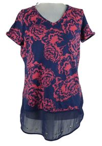 Dámská tmavomodro-růžová květovaná tunika s tylovým volánem Next 