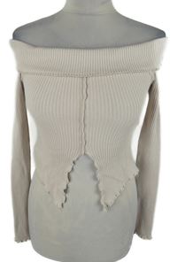 Dámské béžové žebrované crop triko s lodičkovým výstřihem Bershka 