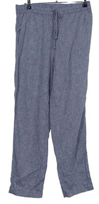 Dámské modré melírované lněné volné kalhoty F&F