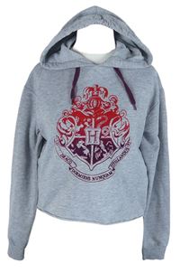 Dámská šedá crop mikina s erbem a kapucí - Harry Potter Primark vel. 32