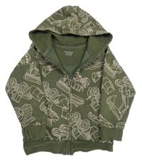 Khaki propínací mikina s auty a kapucí Primark