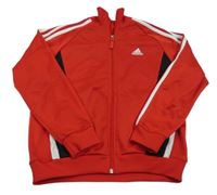 Červeno-černo-bílá sportovní propínací mikina s logem zn. Adidas