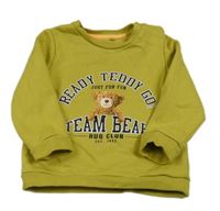 Olivová mikina s medvědem a nápisem F&F