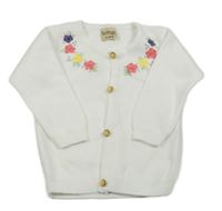 Bílý propínací svetr s kytičkami