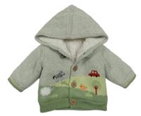 Khaki-zelený zateplený propínací svetr s obrázkem a kapucí Nutmeg