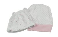 2x čepice bílá puntíkatá+ bílá puntíkatá se srdíčky