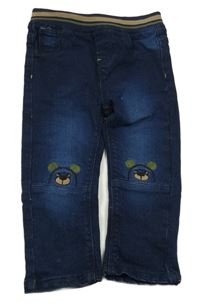 Tmavomodré rifle s medvědy a úpletovým pasem 