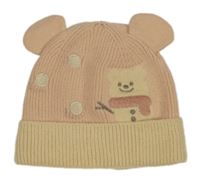 Růžovo-béžová čepice s medvědem 