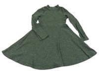 Tmavozelené žebrované úpletové šaty Shein