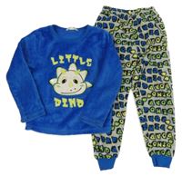 Modro-šedé chlupaté/fleecové pyžamo s dinem Pep&Co