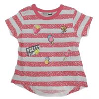 Bílo-růžové pruhované tričko s potiskem Ergee